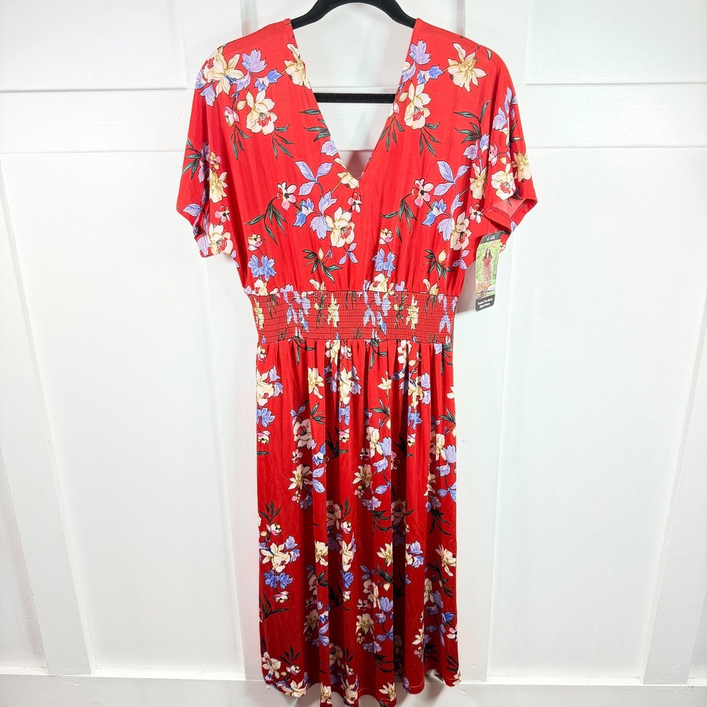 Lildy Red Floral Tassel Tie Back Maxi Dress Smocked Waist L-XL New